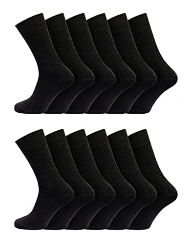 Image of Bonjour 12 pairs Men's 100% Cotton Diabetic Non Elastic Therapeutic socks for Diabetics (6-11 Black)