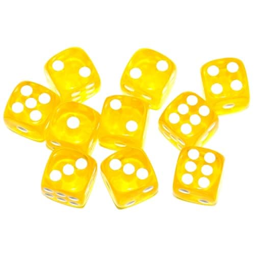 Image of SmartDealsPro 10-Pack D6 Six Sided 16mm Transparent Dice Die for DND, MTG, RPG, Tenzi, Yahtze, Bunco, Table Borad Games, Math Teaching (Yellow Translucent)