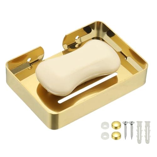 Image of sourcing map Stainless Steel Soap Dish, 13.4 x 9.6cm Wall Mounted Bar Soap Holder Shower Sponge Holder for Bathroom, Kitchen(Gold)