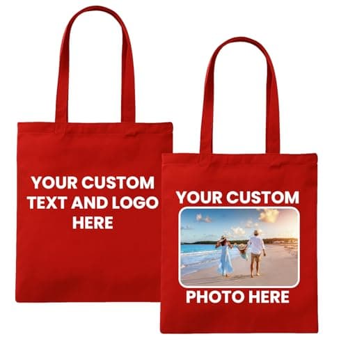 Image of Personalised Tote Bag – Custom Text, Photo, or Logo | Reusable 100% Cotton Shopping, Gym & Beach Bag | Unique Personalised Gift for Women, Teachers, Mother’s Day & Birthdays (Red)
