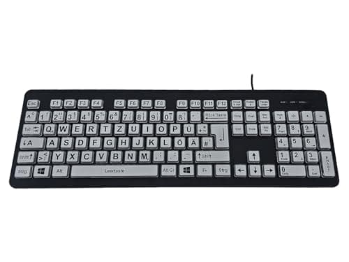 Image of Accuratus Rainbow 2 High Contrast - USB High Contrast Visual Impairment SEN Keyboard with Extra Large Black Font & White Keys (German Layout)
