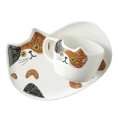 Image of DOITOOL Cat Mug and Saucer Set Stylish and Functional Drinkware 200ml Cute Cat Design Ceramic Coffee Cup for Holding Beverages for Office and Christmas