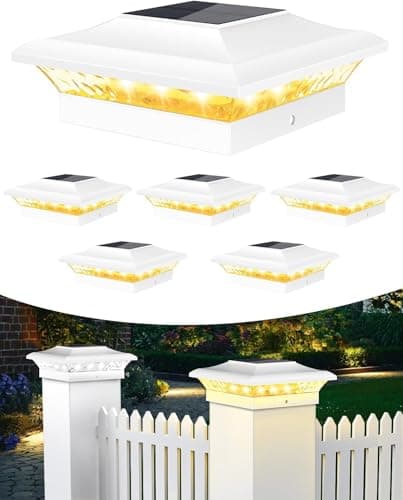 Image of NATPOW Solar Post Lights, Solar Post Cap Lights Waterproof Outdoor Garden, Warm/Cool White Fence Solar Deck Light for 3.5x3.5 4x4 Wooden/Vinyl Posts Patio Porch Garden Porch(6 Pack)