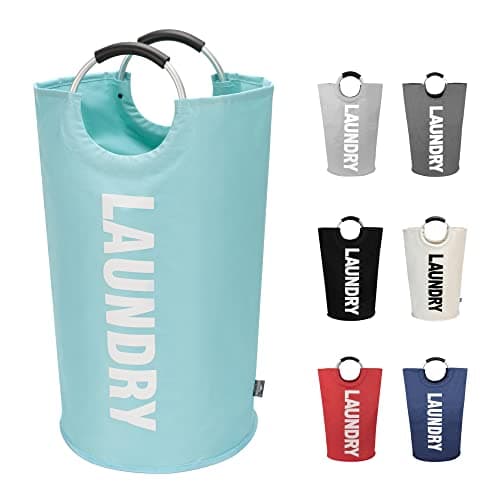 Image of DOKEHOM 90L Large Laundry Basket, Collapsible Laundry Bag, Freestanding Tall Clothes Hamper, Foldable Washing Bin (Light Blue)