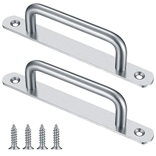 Image of Gaomoeny 2 Pcs Sliding Door Handles, Pull Push Door Handles, Stainless Steel Sliding Bathroom Kitchen Cupboard Cabinet Garage Shed Barn Gate Door Handles with Metal Plates(160mm/6.29in)