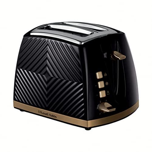 Image of Russell Hobbs Groove 2 Slice Toaster (High Lift, Extra Wide Slots, 6 Browning levels, Frozen/Cancel/Reheat function - Illuminated buttons, Removable crumb tray, 850W, Black, Brushed gold accents)26390