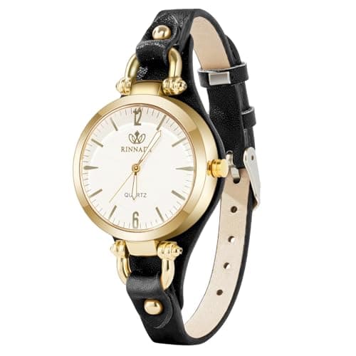 Image of OFFCUP Women's Leather Quartz Watch, Thin Strap Ladies Watches, Analog Quartz Watches with Retro Dial, 3 Hand Quartz Watch, Premium Fashion Wrist Watch for Women Ladies Girls