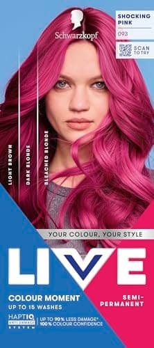 Image of Schwarzkopf LIVE Colour Moment 093 Shocking Pink, with HaptiQ Anti-Damage System, Semi-Permanent Pink Hair Dye, Up to 15 Washes