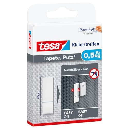 Image of tesa UK Adhesive Strips for Wallpaper & Plaster 0.5kg White