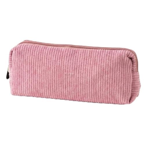 Image of RubyTint Cute Corduroy Pencil Case - Large Capacity Pen Pouch & Portable Stationery Organizer Makeup Bag for School, College & Travel - Ideal for Girls, Boys, Teens & Women - Pink