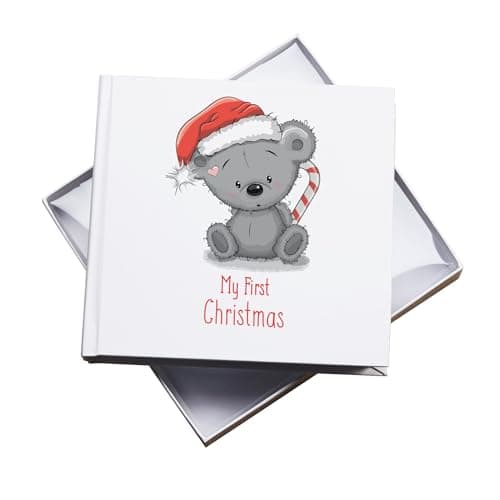 Image of Baby's First Christmas Photo Album, White Hardcover Memory Book with Gift Box, 50 Photos 15 x 10 cm