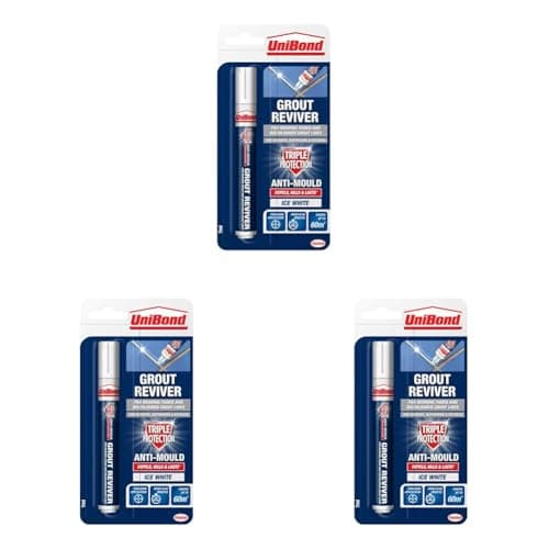 Image of Unibond Grout Reviver Pen, White Grout Pen for Bathroom Grout Joints, Easy to Use Tile Grout Pen, Whitener for Restoring Discoloured & Faded Joints, 1x7ml (Pack of 3)
