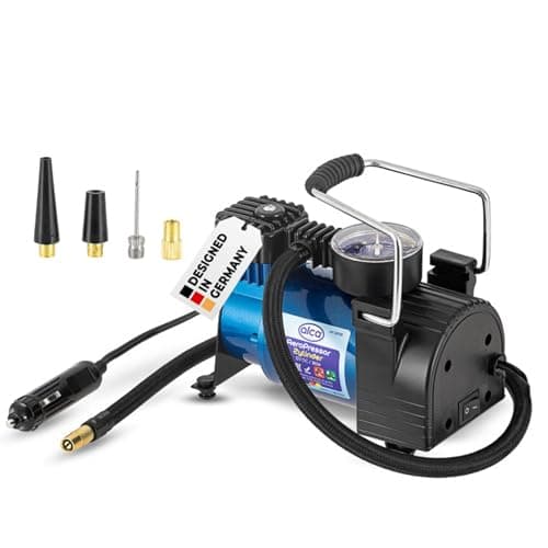 Image of Premium ALCA Germany handy 12V Air Compressor Pump 35L 7 BAR 100PSI Illuminate Pressure Gauge, Adapters, All Types Tyres Inflator, Cigarette Plug, 11.5FT Power Cord A227500