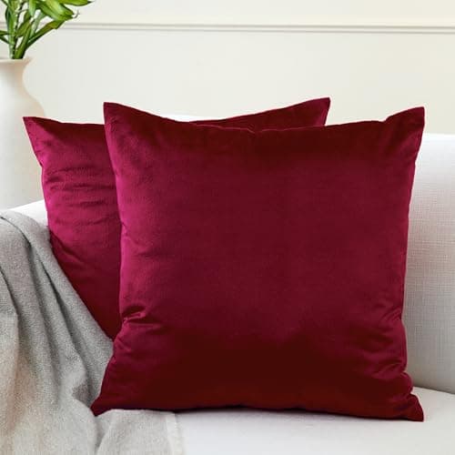 Image of Encasa XO Velvet Cushion Covers (45x45 cm) Set of 02 | Maroon | Luxurious Square Velvet Throw Pillow Covers With Invisible Zippers | Living Room, Sofa, Chair