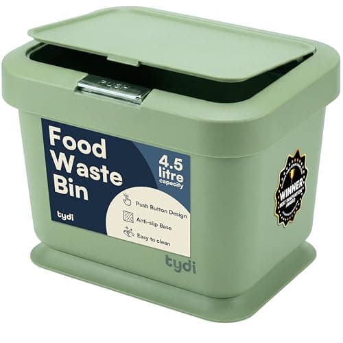 Image of Tydi 4.5L Food Waste Bin with Press-Button Lid – Compost Bins for Kitchen - Anti-Slip Base and Secure Lid Kitchen Compost – Small Indoor Caddy for Cupboard or Countertop – Mint
