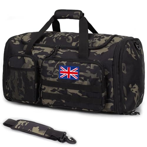Image of Tactical Duffle Bag for Men, 52L Large Expandable Gym Holdall with Wet Pocket, Multi-Functional Carry On Weekend Overnight Bag for Travel