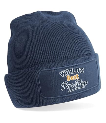 Image of D Design Invent Print! Pop-Pop Gift Beanie Hat for Xmas or Birthday Present, Keepsake (one Size fits All) (Navy Beanie)