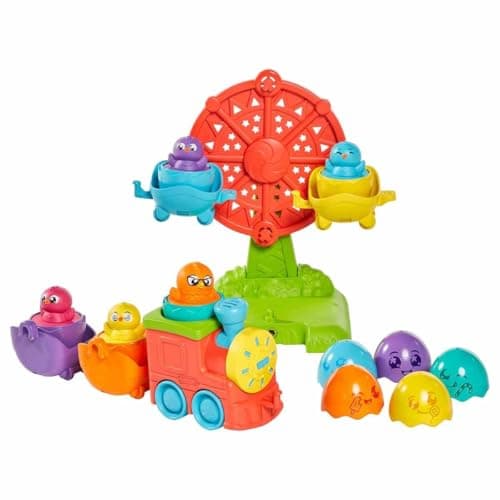 Image of Toomies TOMY Hide and Squeak 2 in 1 Eggventure Train Baby Toy, Shape Sorter with Colours and Sound, Push-Along Toy for Boys and Girls Aged 1 to 3 Years