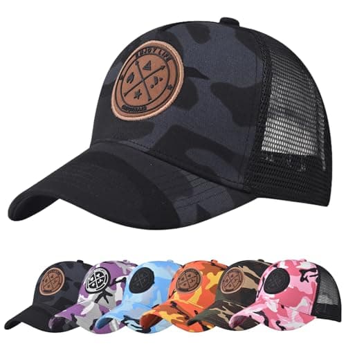 Image of Enwokran Baseball Cap Mens Embroidery Hats Unisex Hip Hop Trucker Caps Adjustable Mesh Back UPF 50+ UV Protection Summer Sun Hat Sports Cap (Black Camouflage)