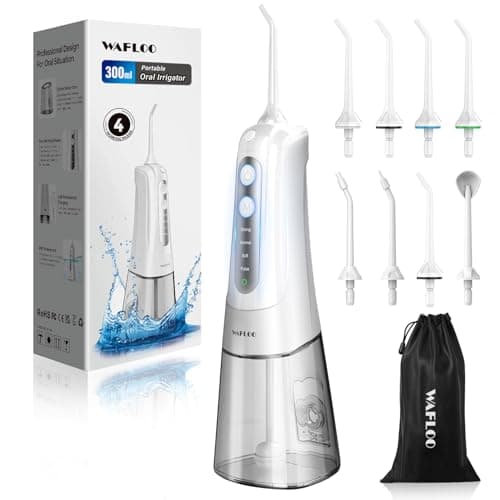 Image of WAFLOO Water Flosser for Teeth Cordless: Oral Irrigator 8 Jet Tips 4 Modes Portable, 300ML Tank USB Rechargeable IPX7 Waterproof Water Flossing for Adults Teeth Cleaning Home and Travel