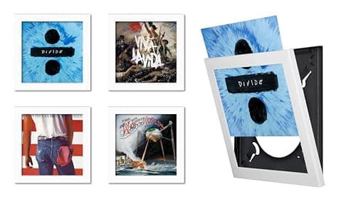 Image of Show & Listen – Vinyl Record Display | 12″ LP Album Cover Display (Set of 4) White| Wall‑Mounted Flip Access
