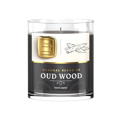 Image of Large Oud Candle - Candle Gift for Women & Men with Lid - (280g/60hr) Long Burn Time with Oud, Rose, Bamboo & Eucalyptus - Organic & Vegan Scented - Relaxation, Aromatherapy & Wellness