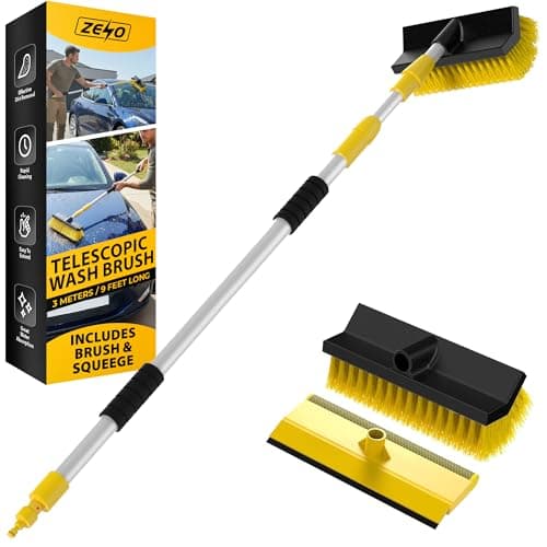 Image of ZENO Telescopic Cleaning Brush | 3 Meter / 9 Feet Extending Window Cleaning Pole | Telescopic Window Cleaner | Washing Kit with Squeegee & Soft Bristle Brush | Ideal for Cars, Vans & Windows