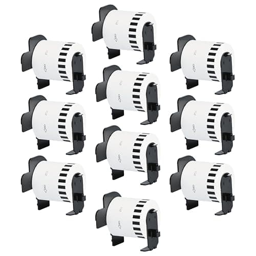 Image of Double Dragon DK-22251 Continuous Labels Roll, 62mm(W) x 15.24m(L) | Red & Black Print on White | Compatible with Brother P-Touch QL-800, QL-810W, QL-820NWB | Comes with Holder (Pack of 10)