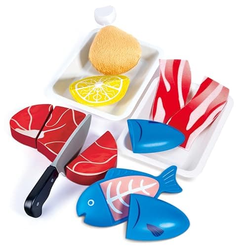 Image of Hape Tasty Proteins | Wooden Pretend Food Playset for Kids, Basic Play Velcro Cooking Ingredients and Accessories Set