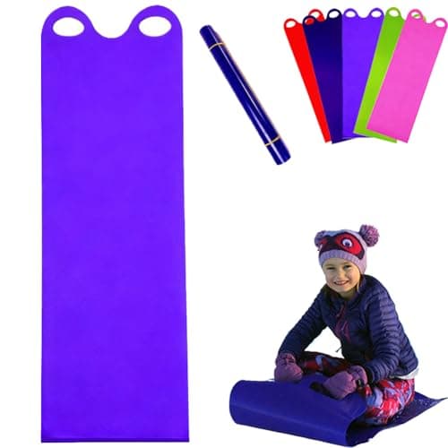 Image of Snow Crazy Carpet, Flexible Lightweight Roll Up Snow Sled Portable Rolling Snow Slider, Ski Board with Handles, Snow Sledge Carpet for Children Adult Winter Outdoor Sports (Purple)