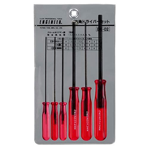 Image of 6 piece hex tip Screwdriver Set (Small Sizes 1.5mm 2mm 2.5mm 3.0mm 4.0mm 5.0mm). ENGINEER dk-02