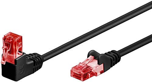 Image of goobay 51518 CAT 6 Patch Cable, 90 Degree Plug, Network Cable, Ethernet, Playstation, Xbox, LAN Cable, DSL, U/UTP, RJ45 Plug, Black, 5 m