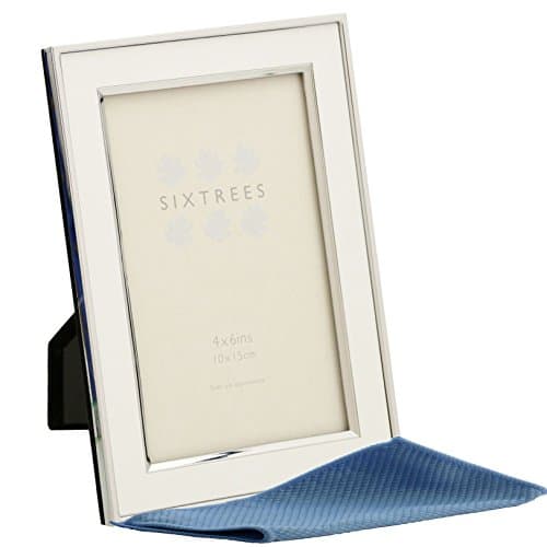 Image of Sixtrees 2-103-46 Abbey White Polished Silver photo frame with lacquered gloss metal insert for a 6" x 4" photo. Complete with our microfibre polishing cloth.