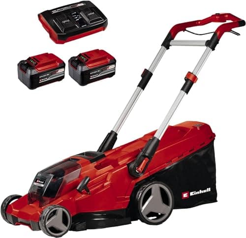 Image of Einhell Cordless Lawnmower with Battery (x2) And Twin-Charger 36V Power X-Change, Brushless Motor, 42cm Cutting Width, 50L Grass Box, 6 Cut Heights, Mulching RASARRO 36/42