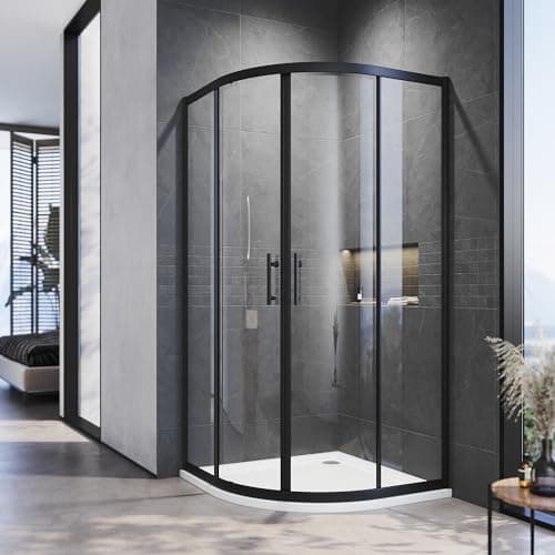 Image of ELEGANT 900x900mm Black Quadrant Shower Enclosures 6mm Tempered Glass Safety Sliding Glass Shower Enclosure Cubicle Door Noble Design