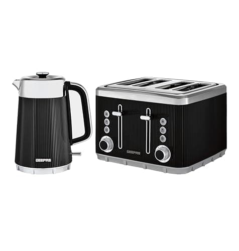 Image of GEEPAS Arcus 1.7L Electric Kettle & 4 Slice Toaster Kitchen Combo Set | 3000W Rapid Boil Cordless Jug Kettle | Auto Shut-Off 360° | 1860W Bread Toaster 7 Browning Levels Cancel Defrost Reheat | Black