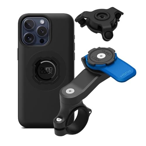 Image of Quad Lock Motorcycle Handlebar Phone Mount Kit with Vibration Dampener and iPhone 15 Pro Max MAG Case