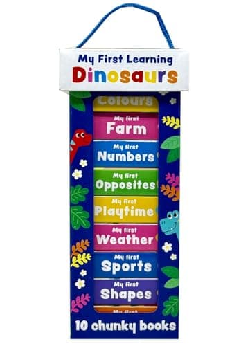 Image of My First Dinosaur Learning Library – 10 Chunky Mini Board Books for Babies & Toddlers | Colours, Numbers, Shapes, Opposites, Farm, Weather & Playtime