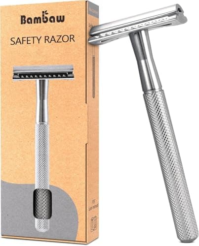 Image of Bambaw Double Edge Safety Razor for Men & Women, Metal Safety Razor for Women, Easy & Safe to Use, Manual Shaving for a Precise & Close Shave, Suitable for All Skin Types, No Blade Included (Silver)