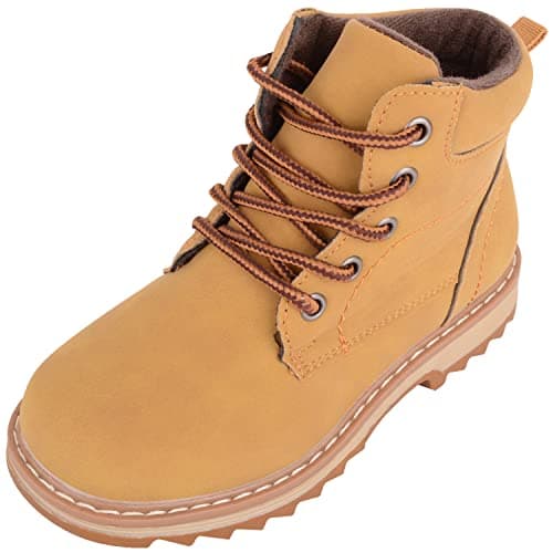 Image of Childrens Kids Boys Slip On Lace Up Casual Sturdy Walking PU High Top Boots Shoes - Tan - UK Child 12 / EU 30-31