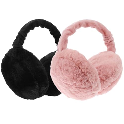 Image of TEHAUX Winter Earmuffs 2 Pack – Foldable Plush Ear Muffs for Immediate Warmth in Cold Weather – for Commuting, Dog Walks, Winter Markets, School Runs, Women & Girls