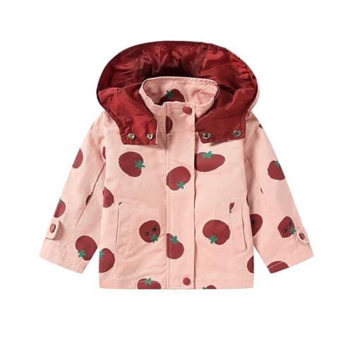 Image of Mud Kingdom Girls Jackets Stand Collar Zipper Outerwear for Baby Girl Detachable Hood Tomato Print Coat Pink 12-18 Months
