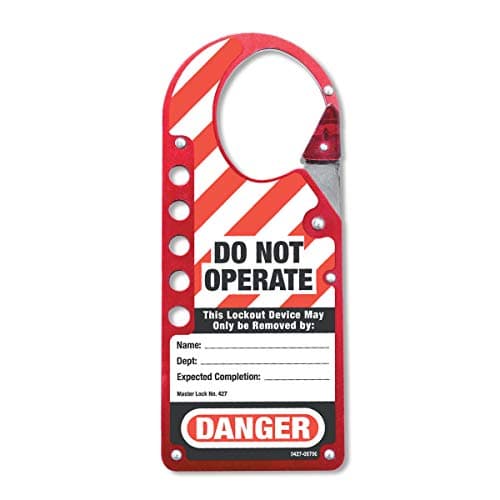 Image of Master Lock 427 Labeled snap-on Lockout hasp for 5 Safety Padlocks for Mechanical Lockout