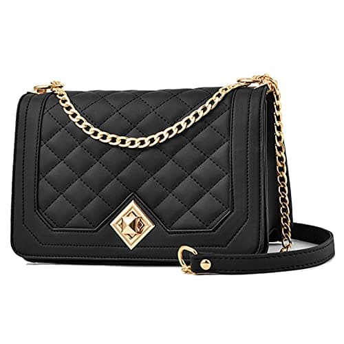 Image of Travistar Crossbody Bags for Women Small Ladies Shoulder Bag Purse PU Leather Quilted Handbags with Gold Chain Strap Fashion Cute Cross Body Phone Bag Side Purses Black Evening Clutch