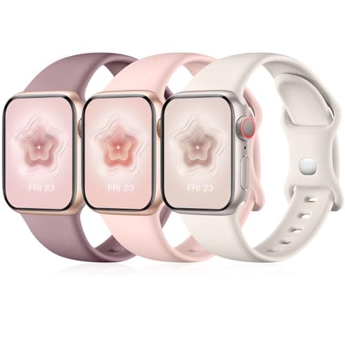 Image of Maledan 3 Pack Straps Compatible with Apple Watch Straps 38mm 40mm 41mm 42mm 44mm 45mm 46mm 49mm for Women, Soft Silicone Replacement Band for iWatch Series 11 10 9 8 7 6 5 4 3 2 SE/SE3,Light Colour A