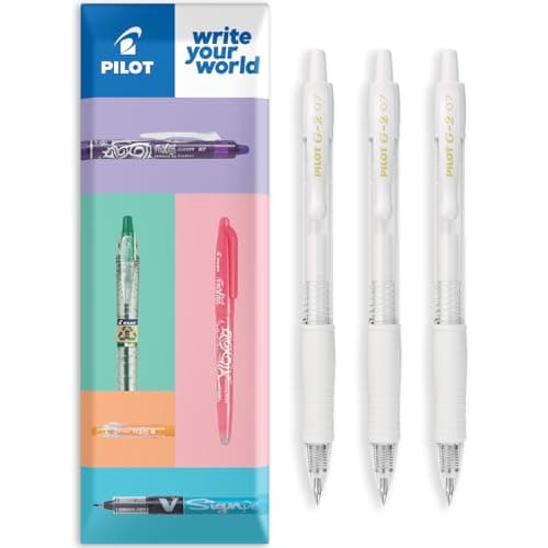 Image of PILOT G-2 Retractable Gel Ink Rollerball Pens - 0.7mm Nib Tip - In Envelope Gift Packaging - Set of 3 - Pastel White Ink