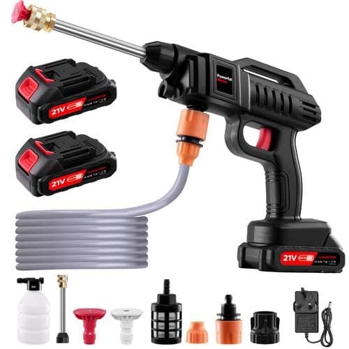 Image of Pressure Washer Cordless,21V 1500W Portable Jet Washer Cordless 60Bar/870 PSI High Power Machine with 2*Battery,with 2 Nozzles Kit 5M Hose for Washing Cars,Garden,Floor