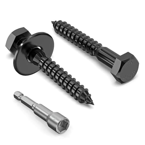 Image of Valorada 20Pcs M6 x 40mm Coach Screws, Heavy Duty Lag Bolts 304 Stainless Steel, 40mm Wood Screws, Hex Head Partial Thread Black Oxide, with Washers and Hex Socket Drill Bit