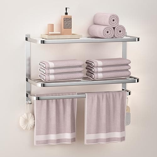 Image of DDS-DUDES 3-Tier Towel Racks for Bathroom with Towel Bars Multilayer Hotel Towel Shelf Stainless Steel Wall-Mounted Brushed Finish Holder with Towel Shelves 23 Inches