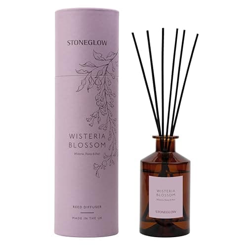 Image of Stoneglow The Walled Garden Wisteria Blossom Scented Reed Diffuser 160ml – Wisteria, Peony & Pear Scents, Lasts 12 Weeks, 12 Rattan Reed Diffuser Sticks, Refillable Air Freshener for Home